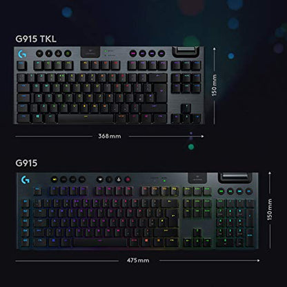 Logitech G915 TKL Tenkeyless Lightspeed Wireless RGB Mechanical Gaming Keyboard, Low Profile Switch Options, Lightsync RGB, Advanced Wireless and Bluetooth Support - Clicky - color: Black, size: TKL, style: G915 TKL