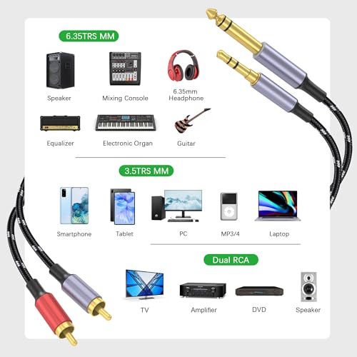 3.5mm to RCA, 1/4 TRS to Dual RCA Cable, 2-in-1 Audio Cable, Gold-Plated HiFi Sound Headphone Jack Auxiliary Cord 1/8 6.35mm Adapter Stereo Y Splitter for Phone Speaker MP3 Tablet HDTV 15FT - size: 15FT
