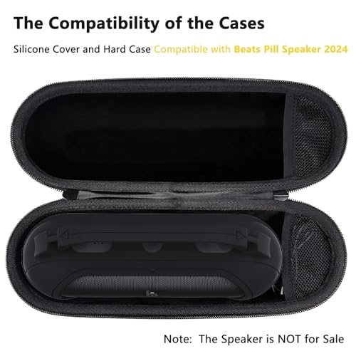 Silicone Cover and Hard Carrying Case for Beats Pill 2024 Bluetooth Speaker | Protective Cover Case for Beats Pill Speaker Accessories, Scratch-Resistant and Drop-Proof Cover (Black Case) - color: Black Case