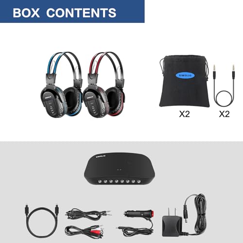 SIMOLIO Dual Wireless Headphones for TV with Transmitter, 2 Channel IR TV Headphones for Home Theater/Outdoor Movie/Car DVD, Tone Control & Optical/RCA/AUX Support, Plug N Play, No Audio Delay - style: 2 Pack
