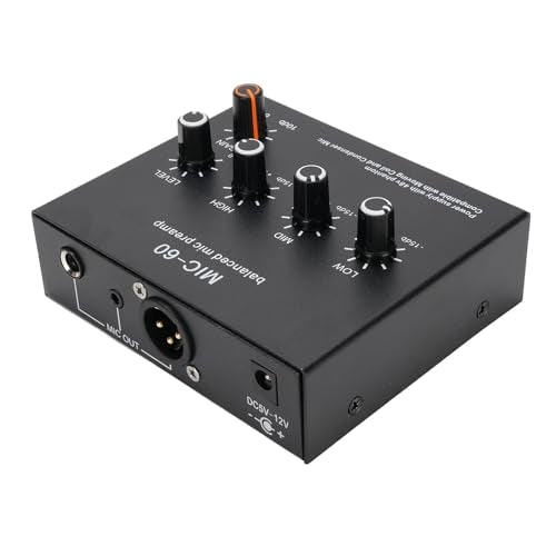 Microphone Preamp Mic Gain Booster 48V Power Supply Mic Pre Amp for Dynamic Condenser XLR 3.5mm 6.35mm Inputs Outputs (with XLR Cable) - size: With XLR Cable