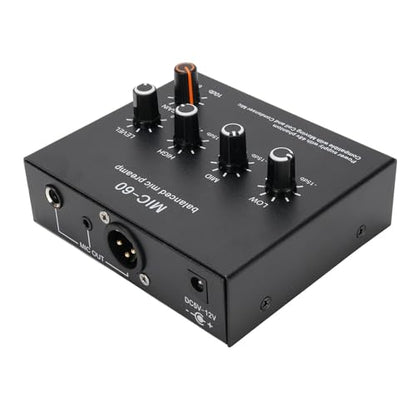 Microphone Preamp Mic Gain Booster 48V Power Supply Mic Pre Amp for Dynamic Condenser XLR 3.5mm 6.35mm Inputs Outputs (with XLR Cable) - size: With XLR Cable