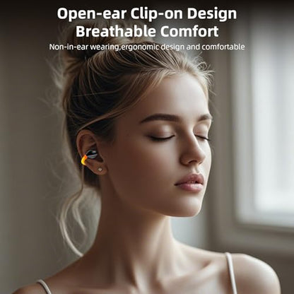 Open Ear Sport Earbuds, Clip on Bluetooth Headphones for Running Workout | Wireless Bone Conduction Earphones with Secure Fit Comfortable, Built-in Mic for Calls, Lightweight Headset for iPhone, Black