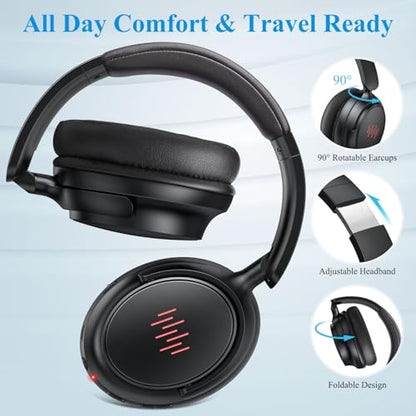 Headphones Wireless Bluetooth 5.4 Active Noise Cancelling Over-Ear Headset | for Students Gaming Online Classes Travel Airplane Hi-Res Sound Foldable for Samsung S26 S25/iPhone 17/iPad for Google Black