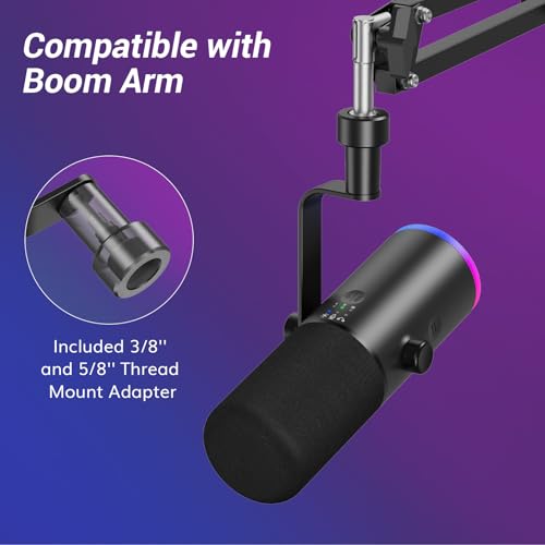 TONOR Dynamic Gaming Microphone XLR/USB Mic with AI Noise Cancellation | Desktop Stand Set, RGB, Tap Mute, 3.5mm Jack, Gain Control, Microfono for Content Creators, Black, TD510 AIR S