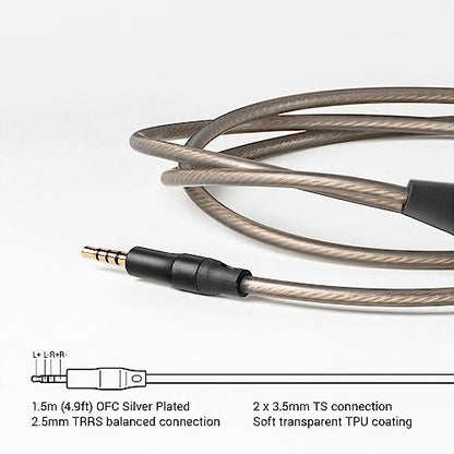 MEZE AUDIO | 2.5mm OFC Upgrade Balanced Cable for 99 Series | Silver-Plated OFC Copper | 2.5mm Male to Dual TS Mono 3.5mm Male Connector Plug | Cable Length 1.50m/4.9ft - size: 2.5 mm ( Balanced )