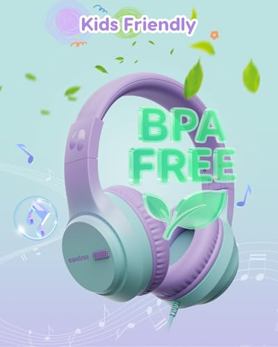 awatrue Kids Headphones for School, 74‑85‑94dB, 3.5mm Jack, HK07 | Foldable Wired Over Ear Headphones, for Toddler School/Travel/iPad/Tablet, Purple-Green - color: ‌Purple-Green
