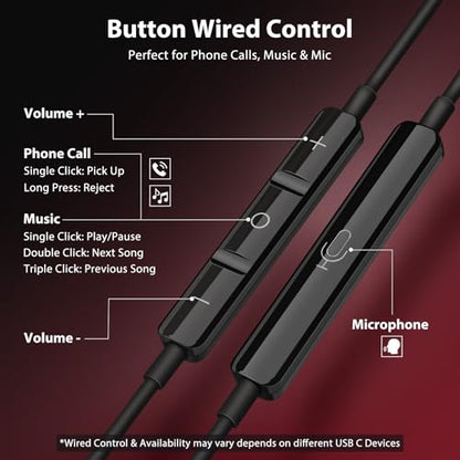 Jiunai Wired Earbuds 3.5mm Headphones in Ear Built-in Mic Red Black | Magnetic Noise Isolated Stereo Hands Free Wired Ear Buds for CD Player Laptop Airplanes Travel iPhone/iPad/Android School