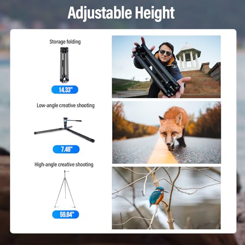 SIRUI Carbon Fiber Tripod Lightweight 2lbs with Panoramic Fluid Head, 59.8” Compact Camera Tripod Quick Release Leg Setup, Reversible Center Column, Reverse Folding Legs, Max Load 11lbs - Traveler X - size: Fluid Head/AT-10