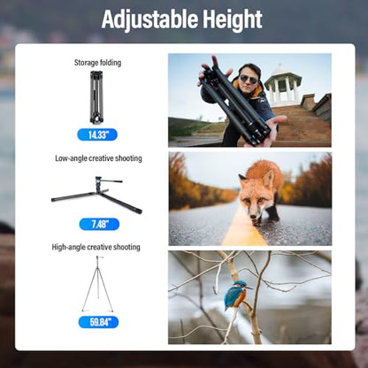 SIRUI Carbon Fiber Tripod Lightweight 2lbs with Panoramic Fluid Head, 59.8” Compact Camera Tripod Quick Release Leg Setup, Reversible Center Column, Reverse Folding Legs, Max Load 11lbs - Traveler X - size: Fluid Head/AT-10
