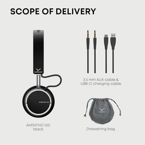beyerdynamic AVENTHO 100 Premium On Ear Wireless Bluetooth Headphones with Active Noise Cancelling ANC, up to 60 Hours of Playtime, USB-C Charging, Foldable Design, Personalized Sound via App (Black) - color: Black