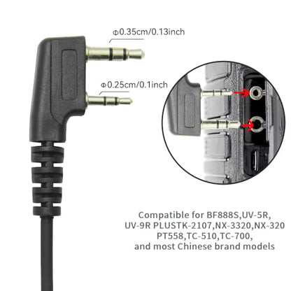 ETMY K-2 PIN Throat Mic Compatible with BaoFeng/Retevis/Pxton/Kenwood, Airsoft Tactical Single-Ear Air Tube Headset with 3-Pair Earbuds, for Noisy Env/Hunting/Security & Motorcycle Riding 1 Pack