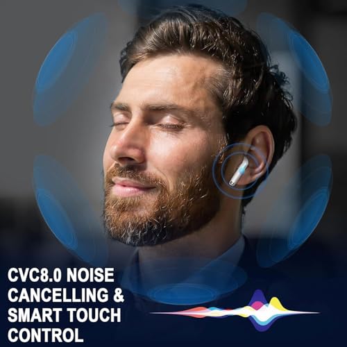 Wireless Bluetooth 5.4 Earbuds, LED Power Display Headphones, 6D Stereo | HiFi Stereo Earbuds, In-Ear Noise Cancelling Mic, 40H Playback Mini Case, IP7 Waterproof Sports Earphones, Android iOS - color: Creamy White