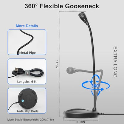 USB Desktop Microphone, Plug & Play for PC/Mac | Cardioid condenser mic, metal. Mute & LED. For singing, podcasting, voice-over, video, gaming, streaming. USB, no driver. - color: Black 1