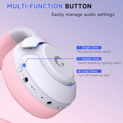syndesmos Wireless PS5 Headset, 2.4GHz Gaming Headset for PS5, PC, Switch, Bluetooth 5.3 Headphones with Noise Canceling Mic, 7.1 Surround Sound, Low-Latency, 45H Battery, Pink - color: Pink