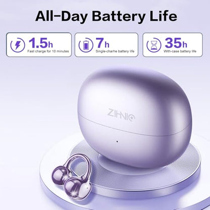 ZIHNIC S26 Wireless Clip on Earbuds, Open Ear Wireless Bluetooth 5.4 Headphones with Mic, IPX5 Waterproof, 35Hr Play time, Light Weight -Purple - color: Purple