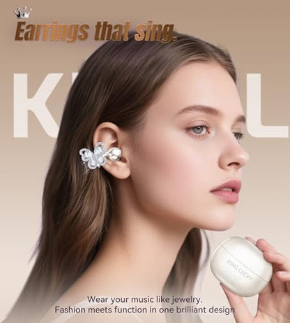 King Lucky Open Ear Earbuds Clip on Wireless Bluetooth 5.4 Headphones with Mic,50H Play,ENC Call,Waterproof,Jewelry Ear Buds,Comfortable for Small Ears&Glasses Wearers,Workouts (04-White) - color: 04-White