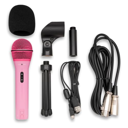 SAMSON Q2U USB and XLR Handheld Dynamic Microphone Bundle | Includes Shock Mount and Desktop Boom Arm Microphone Stand. with Cardioid Polar Pattern (Pink)
