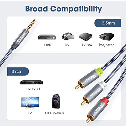 3.5mm to RCA Cable Audio Video Cables, 16.6FT/5M 3.5mm 1/8” TRRS to 3-Male RCA Adapter Stereo AUX Cord AV Cable for Camcorders, Handycam, MP3, Tablet, Speaker, Home Theater, DVD Player & More - size: 16.6 ft