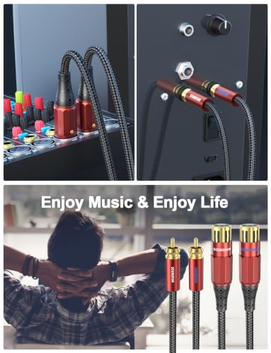 16ft XLR to RCA Cable - 2 XLR Female to 2 RCA Male Stereo Audio Interconnect Cable, 4N OFC, Double-Shielded for Mixers, Microphone, Audio Interfaces and Powered Speakers - color: Red-XLR Female to RCA, size: 16FT