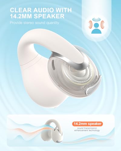 Jzones Open Ear Clip Wireless Earbuds Bluetooth 5.4, Lightweight Comfort Sports Bone Conduction Headphones Built-in Mic for Clear Audio, Stable Fit Earphones 24H Play-Beige - color: Beige