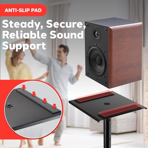 Pyle Speaker Stand Pair of Sound - Play 1 and 3 Holder, Telescoping Height Adjustable from 26” - 52” Inch, High Heavy Duty Three-point Triangle Base w/ Floor Spikes and 9” Square Platform, Black