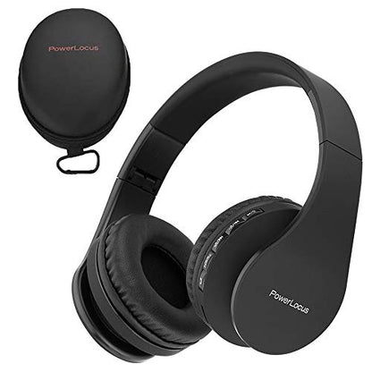 PowerLocus Wireless Bluetooth Over-Ear Stereo Foldable Headphones, Wired Headsets Rechargeable with Built-in Microphone for iPhone, Samsung, LG, iPad (Black) - color: Black