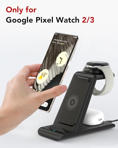 Upgraded 3 in 1 Wireless Charger for Google Pixel Watch 3/2, for Pixel 10 9/Pro/Pro XL/Fold,Buds Pro 2/Pro,Fitbit Versa 4/3,Wireless Charging Station for Multiple Devices (Not for Google Watch 4/1)