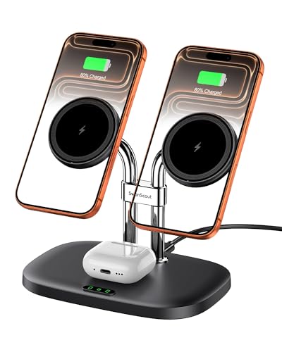 Dual Wireless Charger for iPhone 17, SwanScout 706M, Black | Dual Magnetic Charger for iPhone Air/16/15/14/13/12 Series, Charging Station for AirPods Pro 3/2, AirPods 4/3 - color: Black