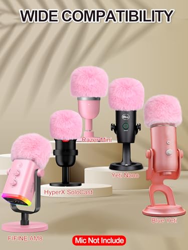 Furry Windscreen - Wind Muff Pop Filiter for Blue Yeti, Yeti Pro, Yeti Nano, Mic Cover Compatible for A8M, SoloCast, Razer Mini, Razer X, Razer Seiren V2 Pro and Normal ASMR USB Mics (Pink) - color: Pink Mic Cover