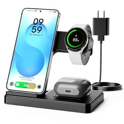 3-in-1 Charging Station for Samsung, Foldable Wireless Charger Stand | Android Phone and Watch Charger for Samsung S26/S25/S24/S23/S22/S21, Note 20/10, Z Fold 6/5, Galaxy Buds and Watch-Black - color: Black 9