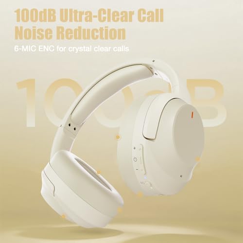 Upgraded Pro‑level Hybrid Active Noise Cancelling Headphones, HD Sound & Big Bass, 2X Softer Comfort, Long ANC Playtime, Wireless Over-Ear Bluetooth Headphones Perfect for Home Office|Travel|Pair - color: Light Yellow