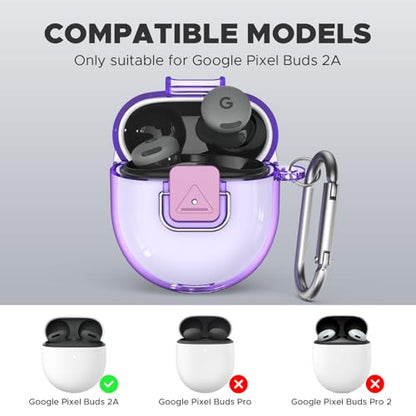 [Safety Lock] Compatible with Google Pixel Buds 2A Case, TPU Anti-Yellowing Shockproof Protective Cover for Google Pixel Buds 2A 2025, Includes Cleaning Kit & Carabiner (Transparent Light Purple) - color: Transparent Light Purple