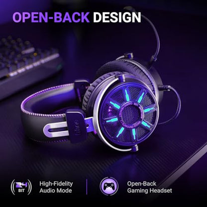 FIFINE Wired USB Gaming Headset with Open Back Design, Breathable Mesh Fabric, 7.1 Surround Sound, Vibrant RGB, in-line Control Box, Over-Ear Headphone with Mic for PC, PS5/PS4, Laptop, Mac - H19BP