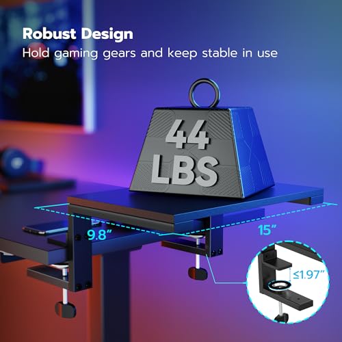 ARES WING Clamp-On Desk Extender Monitor Shelf, 15x9.8 up to 44lbs | Desktop Riser for Office/Gaming，Space Booster，Freestanding or Clamp Mount，No Drill Desktop Organizer，Black - size: 15“, style: no hook