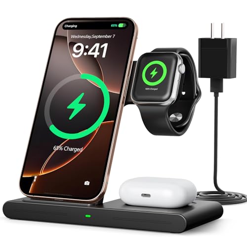 2026 Travel Portable Wireless Fast Charging Station for Apple & Android | 3 in 1 Charging for iPhone17 16 15 14 13 12,Apple Watch Series & Air pods 4 3 2 Pro,Samsung Galaxy - color: Black