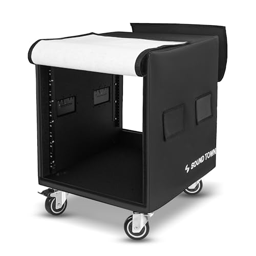 Sound Town 12U PA/DJ Rack/Road Case with 12-Space, Industry-Grade 0.7" (18mm) Plywood with Polyurea Coating, Rain Cover, Casters, 21.7" Rackable Depth - Pro Tour Grade (STRCP-12UW) - size: 12U with 21.7" Depth, Rain Cover, Casters