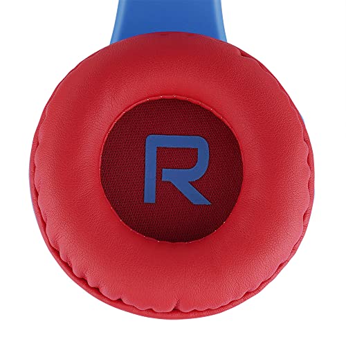 PowerLocus Bluetooth Headphones for Kids, Wireless Foldable Headphones Over Ear, Headphone with Microphone, 85DB Volume Limit, Wireless and Wired Headset with Micro SD, FM for Cellphones, Tablets, PC - color: Blue/Red