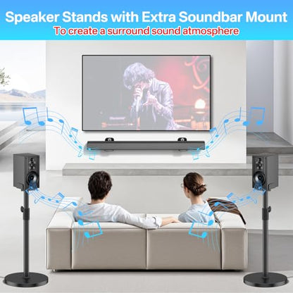 Heavy-Duty Speaker Stands Pair for Sony Speaker Stands SS-CS5/SS-CS5M2/SS-CS8/SA-Z9R with Soundbar Mounts, Adjustable Dual Side Fits for 5–11" Surround Sound Speakers WR Cable Management