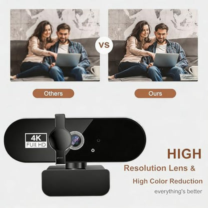 4k Webcam for PC with Microphone, Computer Camera with Noise Cancellation, Privacy Cover, 99° FOV, Plug & Play USB Webcam for Streaming, Conferencing, Zoom, Skype, Facetime, Laptop, PC, Skype