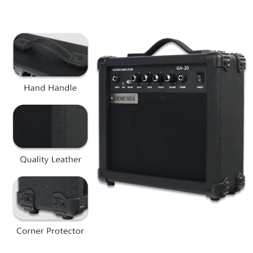 Electric Guitar Amplifier 20w Guitar Amp Starter Beginner Practice Small Portable Travel Headphone Aux Distortion Gain Treble Bass Volume Noiseless Cable Adapter Pick Aux Cable Earphone (BK) - color: Black