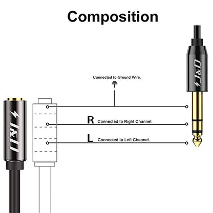 J&D 6.35mm (1/4 inch) to 3.5mm (1/8 inch) Headphone Jack Adapter 15 Feet, Gold Plated 3.5mm Female TRS to 6.35mm Male TRS Stereo Audio Cable for Guitar Amp, Amplifiers, Headphones Extension Cable - size: 15 Feet