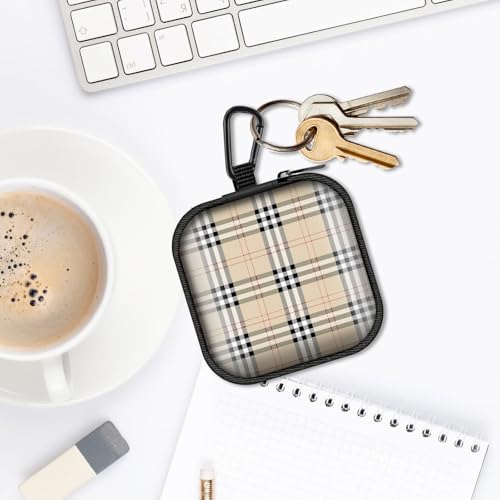 Square Data Cable Earbud Charger Coin Storage Bag Shockproof and Drop-Proof EVA Material Compatible with AirPod(Camel Plaid) - color: Camel plaid