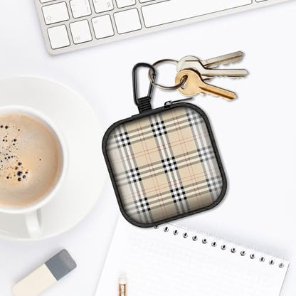 Square Data Cable Earbud Charger Coin Storage Bag Shockproof and Drop-Proof EVA Material Compatible with AirPod(Camel Plaid) - color: Camel plaid