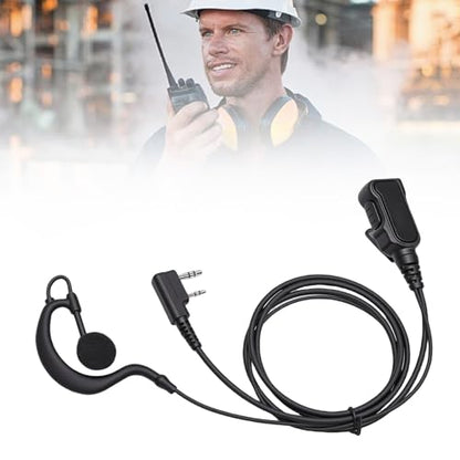 G Shape 2 Way Radio Earpiece Headset, Noise Filtering Speaker PTT Mic for 2 Pin Radios