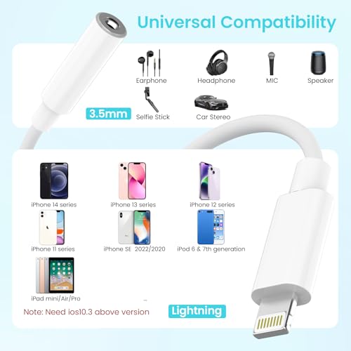 [Apple MFi Certified] 2 Pack Lightning to 3.5mm Headphone Jack Adapter for iPhone Aux Adapter Converter Dongle Audio Cable for Apple iPad/iPhone 14/13/12/11/X/XS - with Microphone