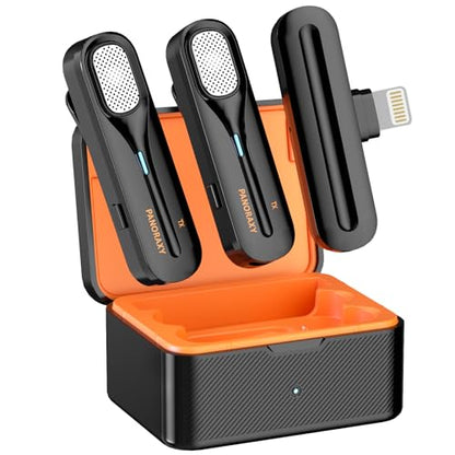 P Panoraxy Wireless Lavalier Microphone for iPhone iPad, 2 Pcs Professional Mics with Charging Case for Record Interview, Vlogs, Podcast, Live Streaming - size: Lighting
