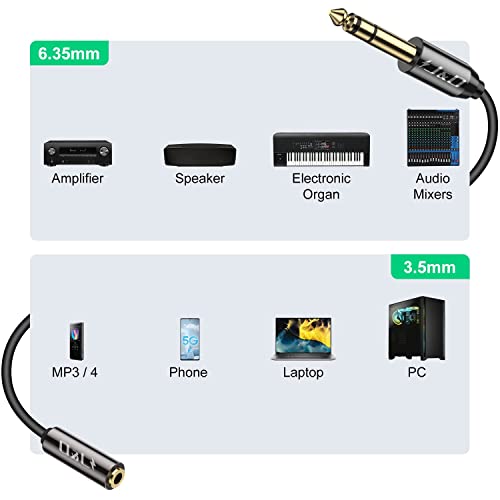 J&D 6.35mm (1/4 inch) to 3.5mm (1/8 inch) Headphone Jack Adapter 15 Feet, Gold Plated 3.5mm Female TRS to 6.35mm Male TRS Stereo Audio Cable for Guitar Amp, Amplifiers, Headphones Extension Cable - size: 15 Feet