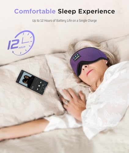 LC-dolida Sleep Headphones, Sleep Mask Bluetooth Wireless Music Eye Mask, Sleeping Headphones for Side Sleepers Sleep Mask with Bluetooth Headphones Ultra-Thin Stereo Speakers Perfect for Sleeping - color: Elegant Purple