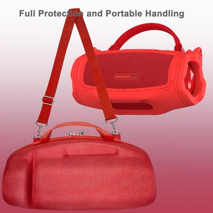JCHPINE Silicone Cover and Carrying Case for JBL Charge 6 Bluetooth Speaker | Accessories for JBL Charge 6 AI Sound Bluetooth Speaker Protective Cases with Shoulder Strap (Red) - color: Red